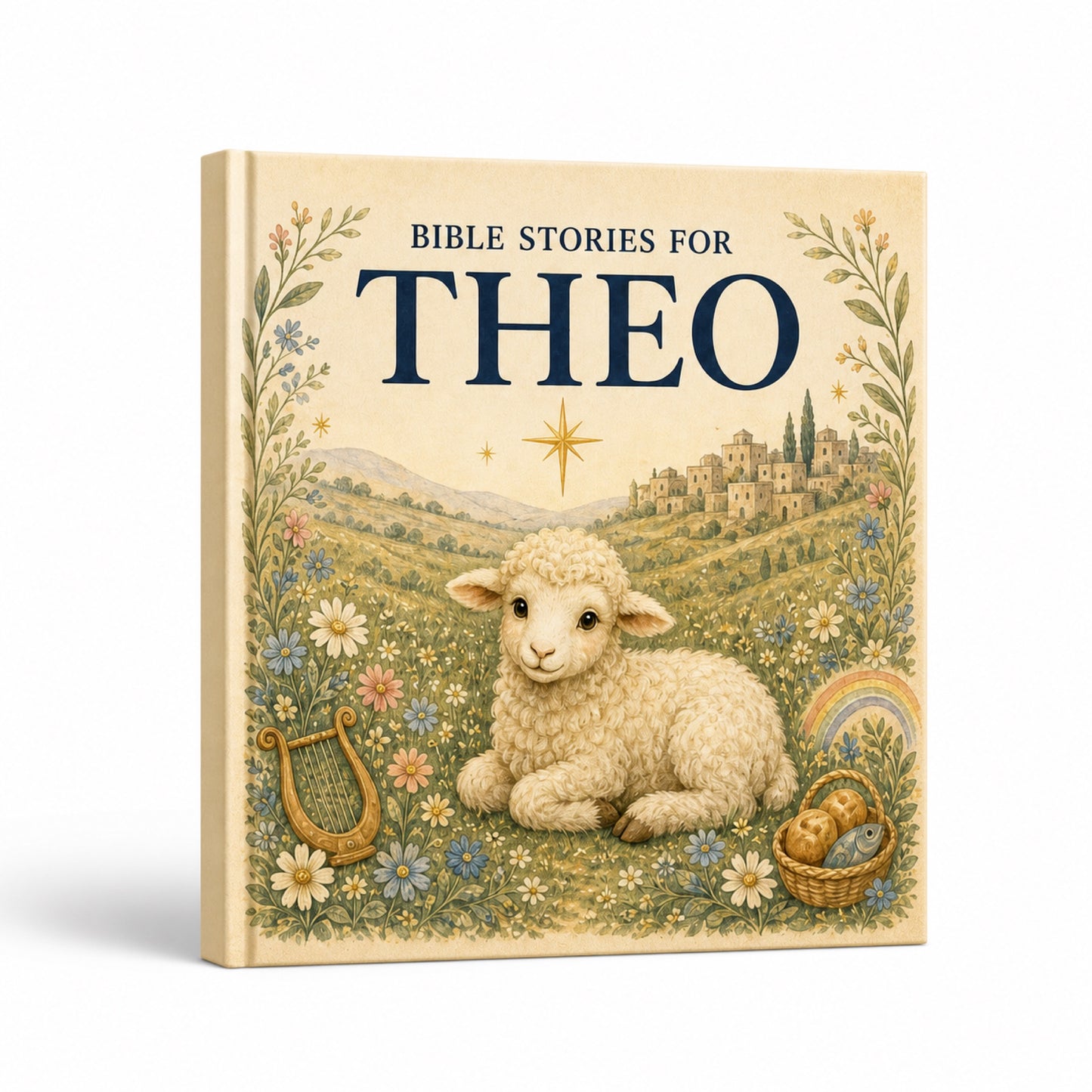 Personalized first Bible stories book mockup on white background