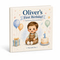 Personalized first birthday book for toddler mockup on white background