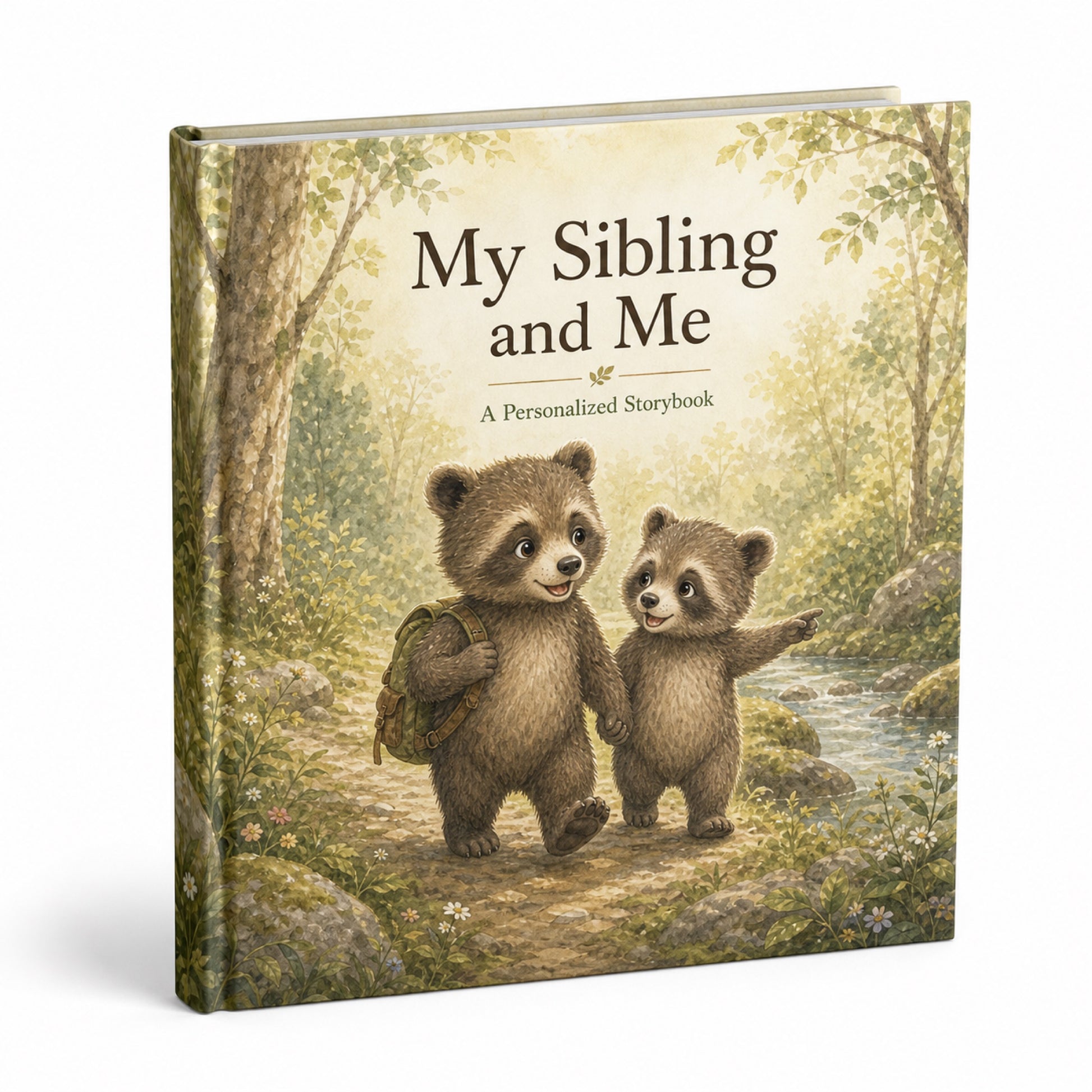 Personalized sibling storybook mockup on white background