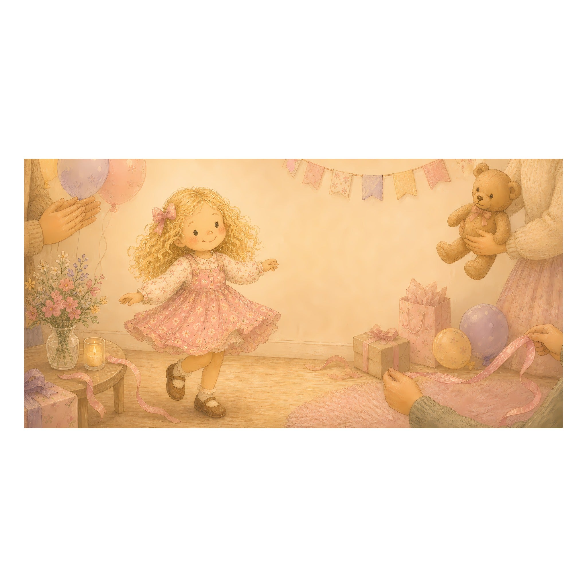 Inside preview scene from Personalized Baby Girl First Birthday Book